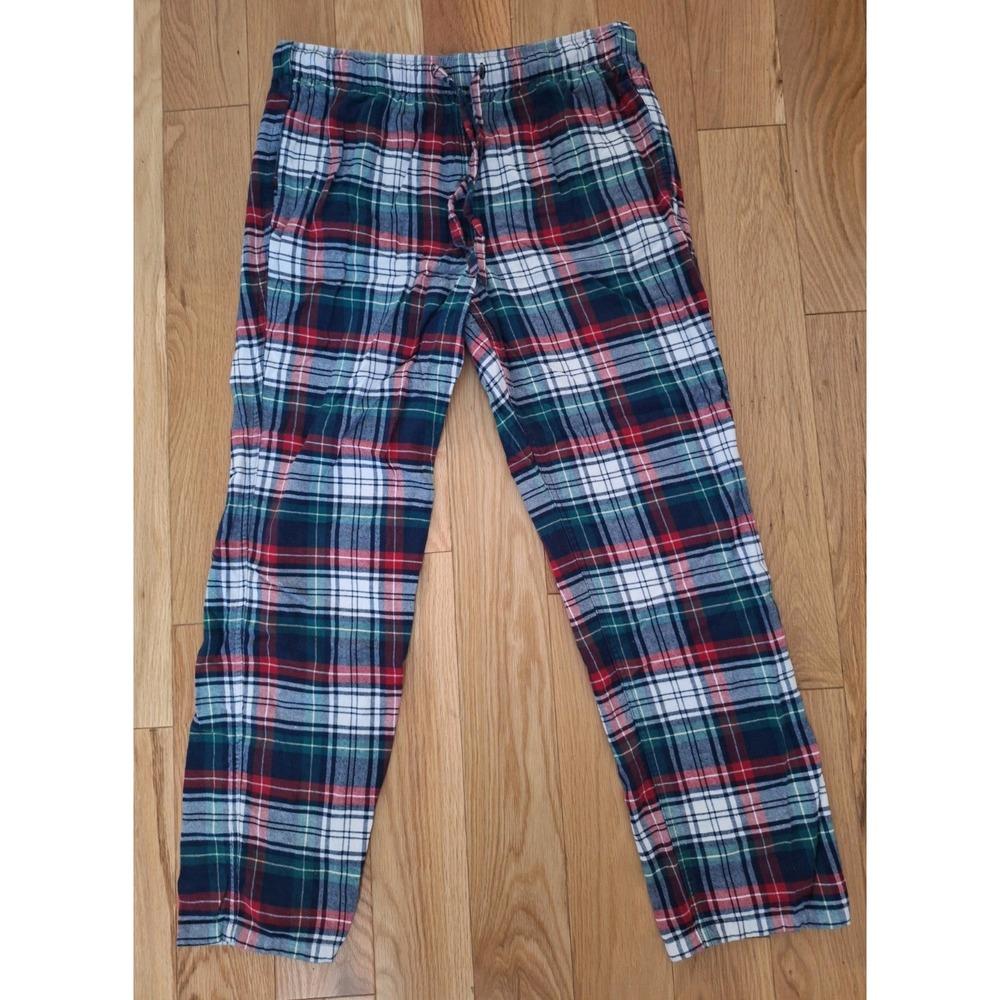 J.Crew Mens Flannel Pajama Pants Large Red Green Plaid Tartan Sleepwear Cotton